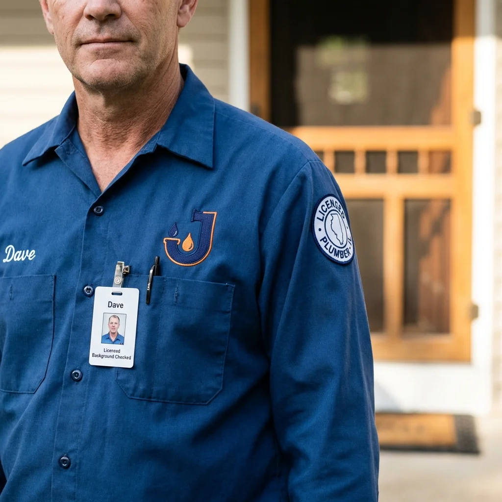 Licensed plumber showing ID badge in Wilmot, NH
