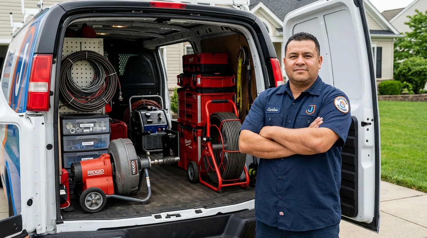Professional drain cleaning equipment and Johns Plumbing LLC plumber in Wilmot