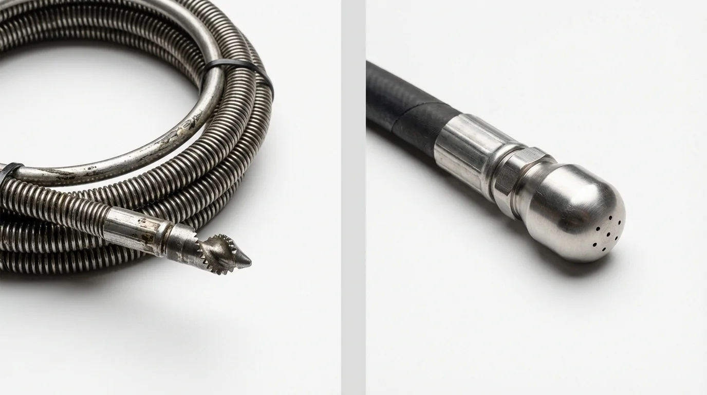 Drain snake cable and hydro jetting nozzle used for drain cleaning in Wilmot, NH