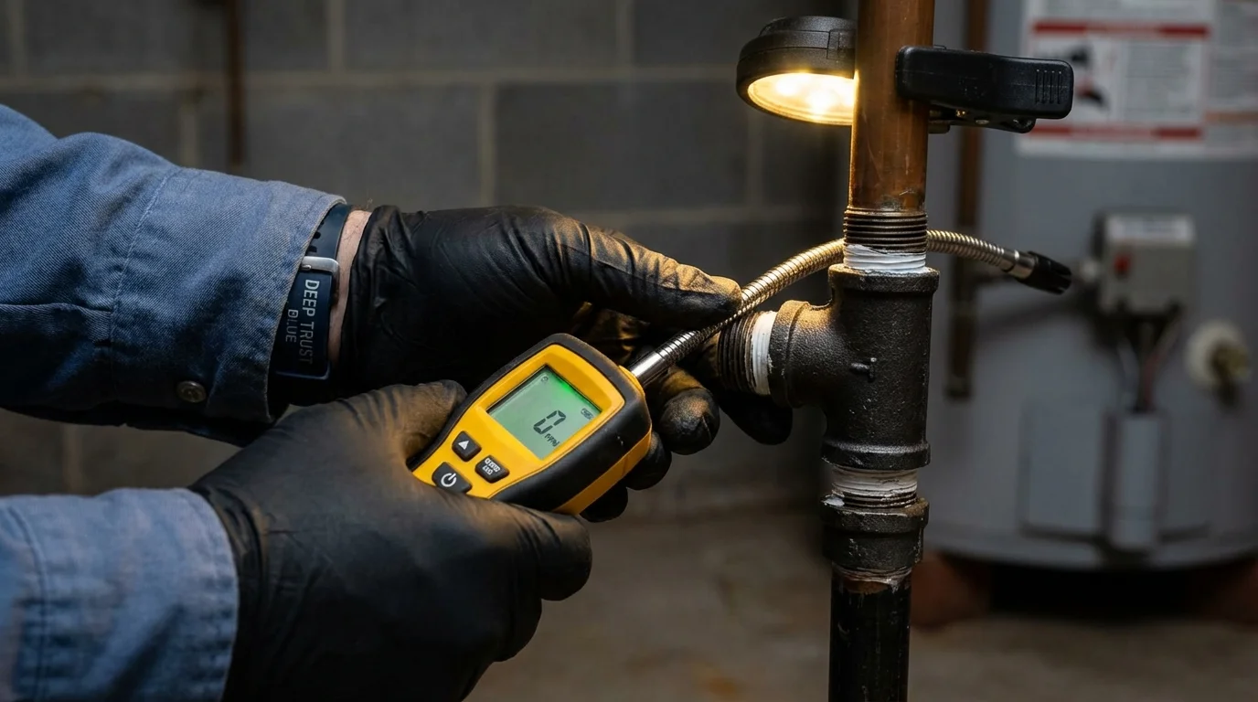 Gas leak detection with electronic sniffer by Johns Plumbing LLC in Wilmot